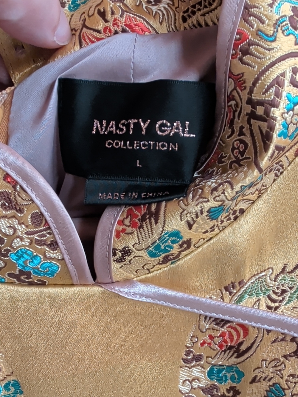 Original Nastygal Chinese Style Gold Brocade Dress Size Large - Picture 3 of 12